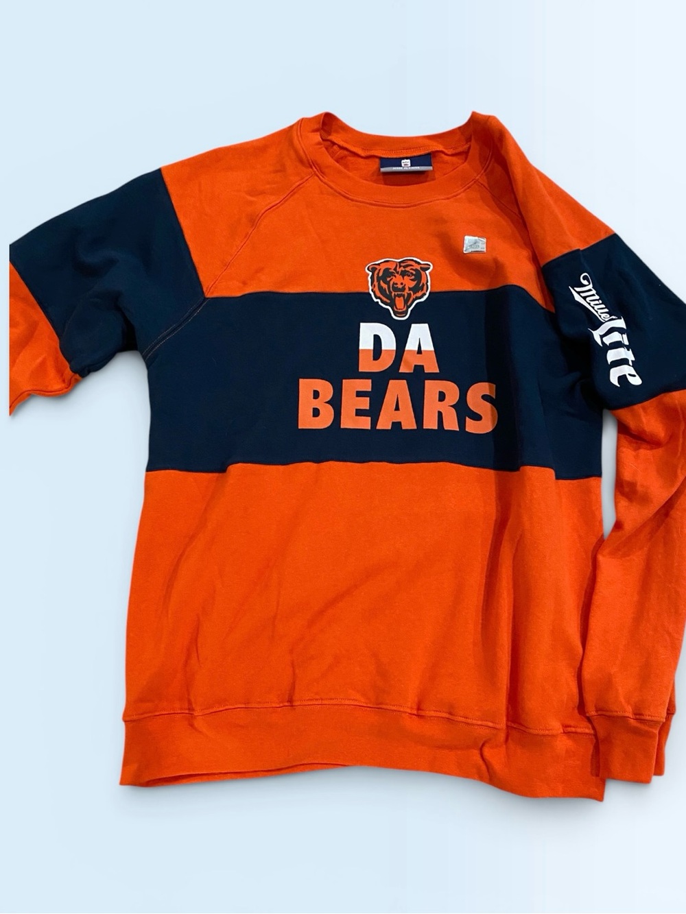 Miller Lite Chicago Bears Crewneck Sweatshirt 2XL Da Bears Orange Navy NFL